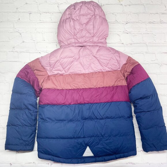L.L. Bean Girls 8 Beans Down Puffer Jacket Colorblock Mauve Berry Winter Hooded - Picture 6 of 11